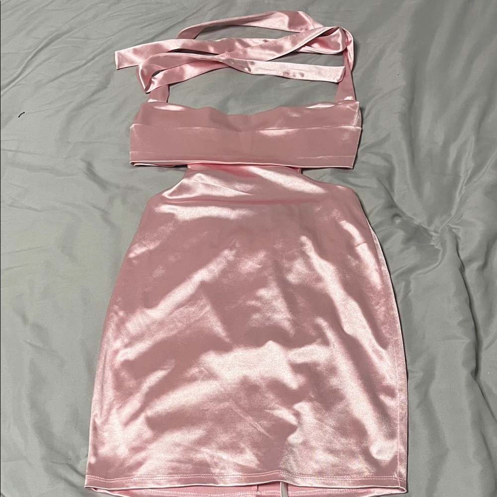 Lucy in the Sky Pink Satin Backless Dress